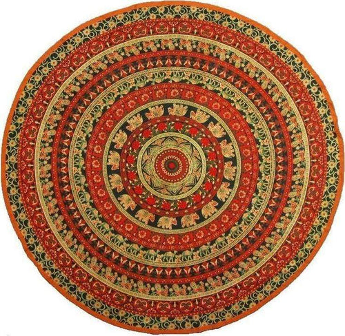 Tablecloths Elephant and Peacock Mandala - Red and Green - Round Tablecloth 101538