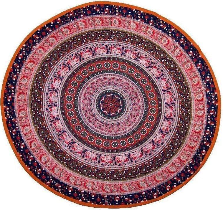 Elephant Flower Mandala - Red and Blue - Round Tablecloth – TrippyStore