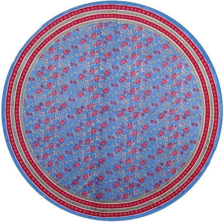 Tablecloths Floral Sprig - Blue and Red - Round Tablecloth 101522
