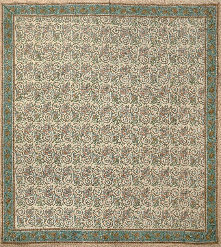 Tablecloths Hand Blocked Flowering Vines - Turquoise Accents - Square Tablecloth 102957