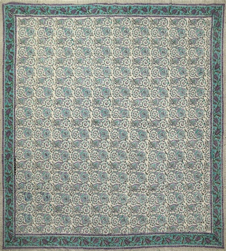 Tablecloths Hand Blocked Flowering Vines - Turquoise and Purple - Square Tablecloth 102959