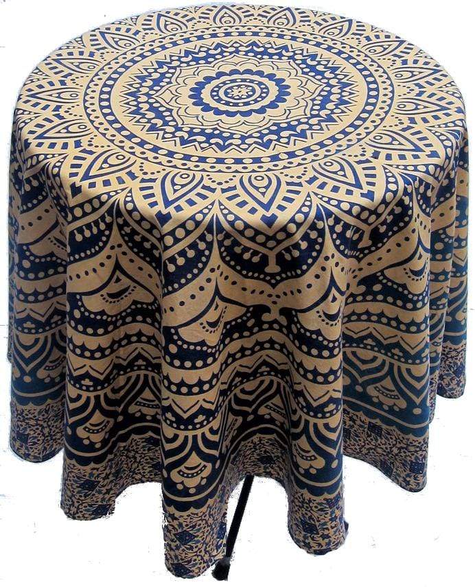 Mandala - Blue and Beige - Round Tablecloth – TrippyStore