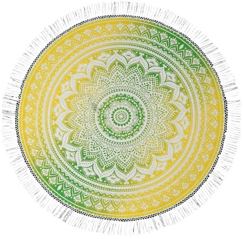 Tablecloths Mandala with Fringe - Green and Yellow - Round Tablecloth 101548