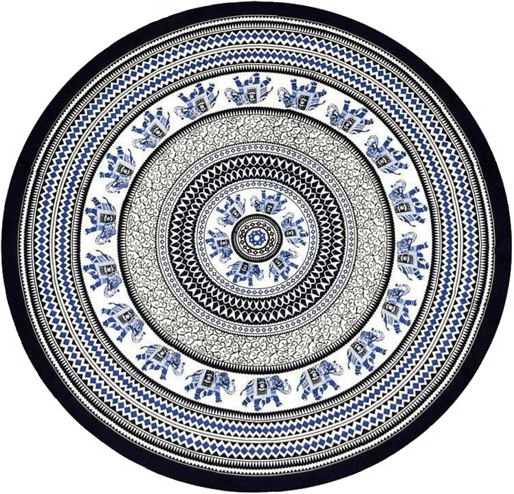 Tablecloths Modern Elephants Marching - Blue and White - Round Tablecloth 101556
