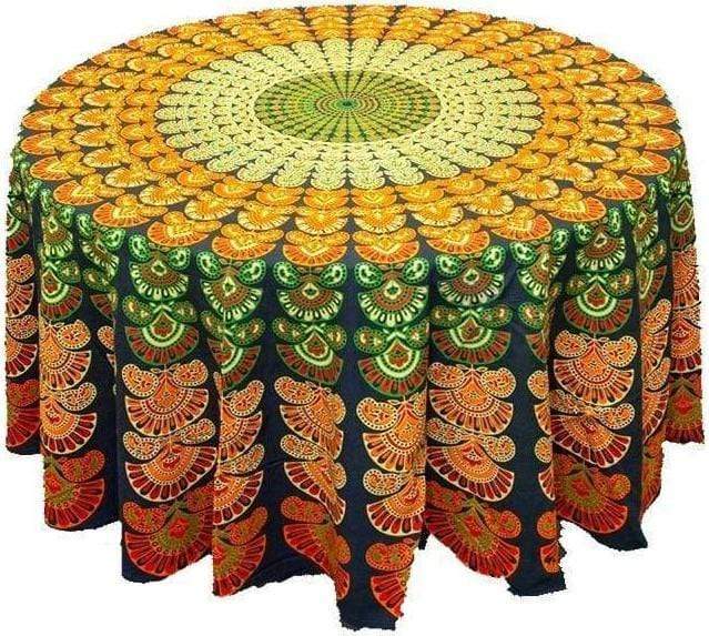 Tablecloths Peacock Feather - Gold and Green Burst - Round Tablecloth 101552
