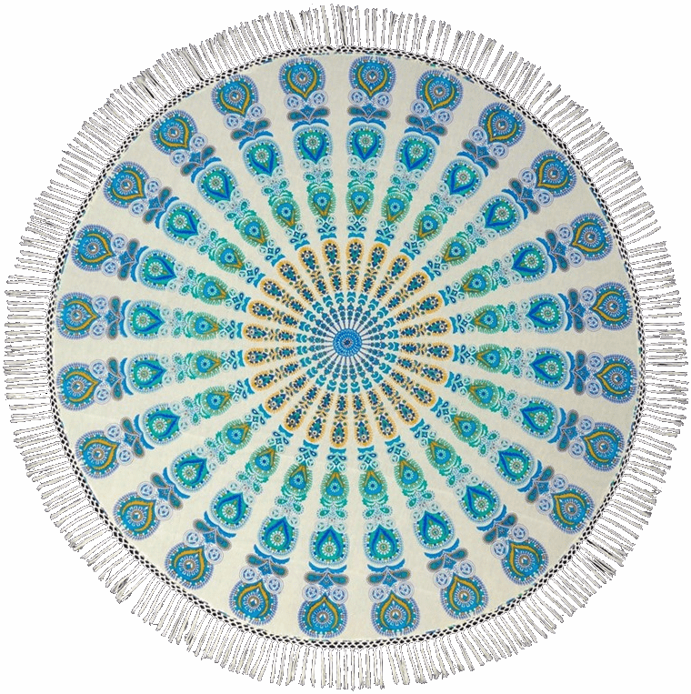 Tablecloths Peacock Mandala with Fringe - Turquoise - Round Tablecloth 101543