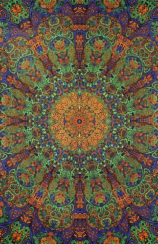 Tapestries 3D - Psychedelic Sunburst - Gold and Green - Tapestry 101587