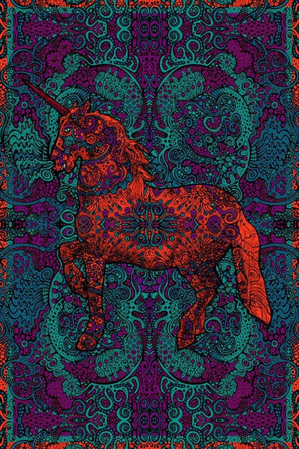 3D - Psychedelic Unicorn - Tapestry