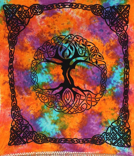 Tapestries Celtic Knot Tree with Fringe - Tie-Dye - Tapestry 100083