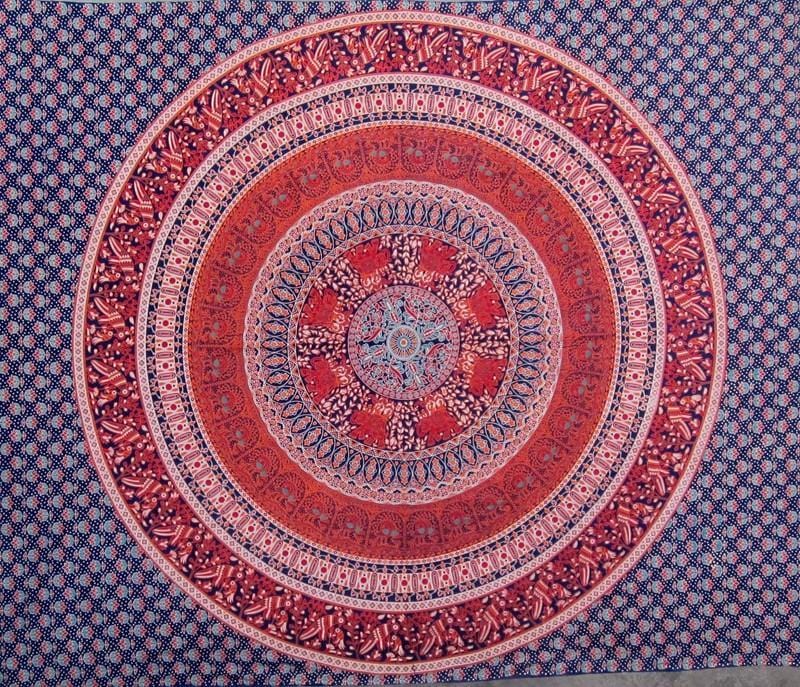 Tapestries Elephant and Bird Mandala - Blue and Orange - Tapestry 101278