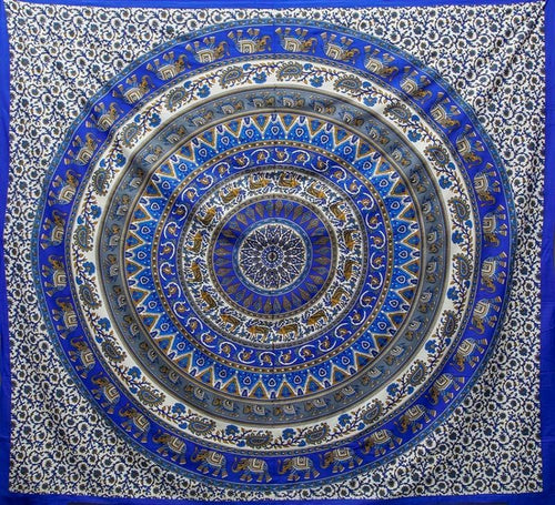 Tapestries Elephant Herd Mandala  - Blue - Tapestry 101286