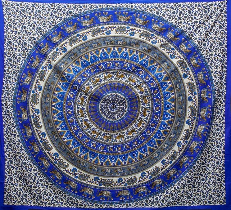 Tapestries Elephant Herd Mandala  - Blue - Tapestry 101286