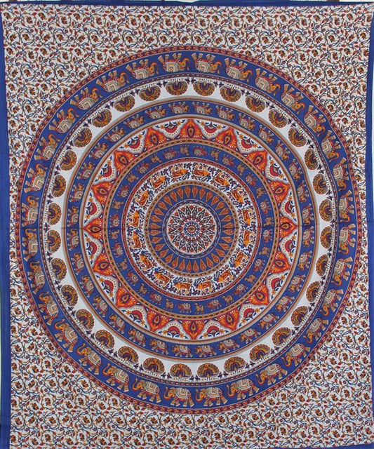 Tapestries Elephant Mandala - Blue and Red - Tapestry 101087