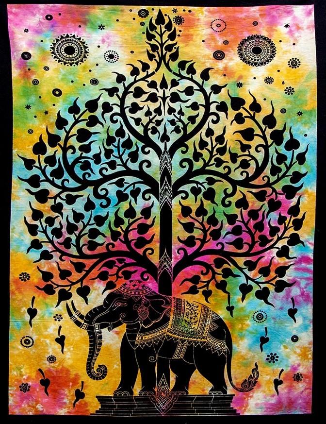 Tapestries Elephant Tree Silhouette - Tie-Dye - Tapestry 100624