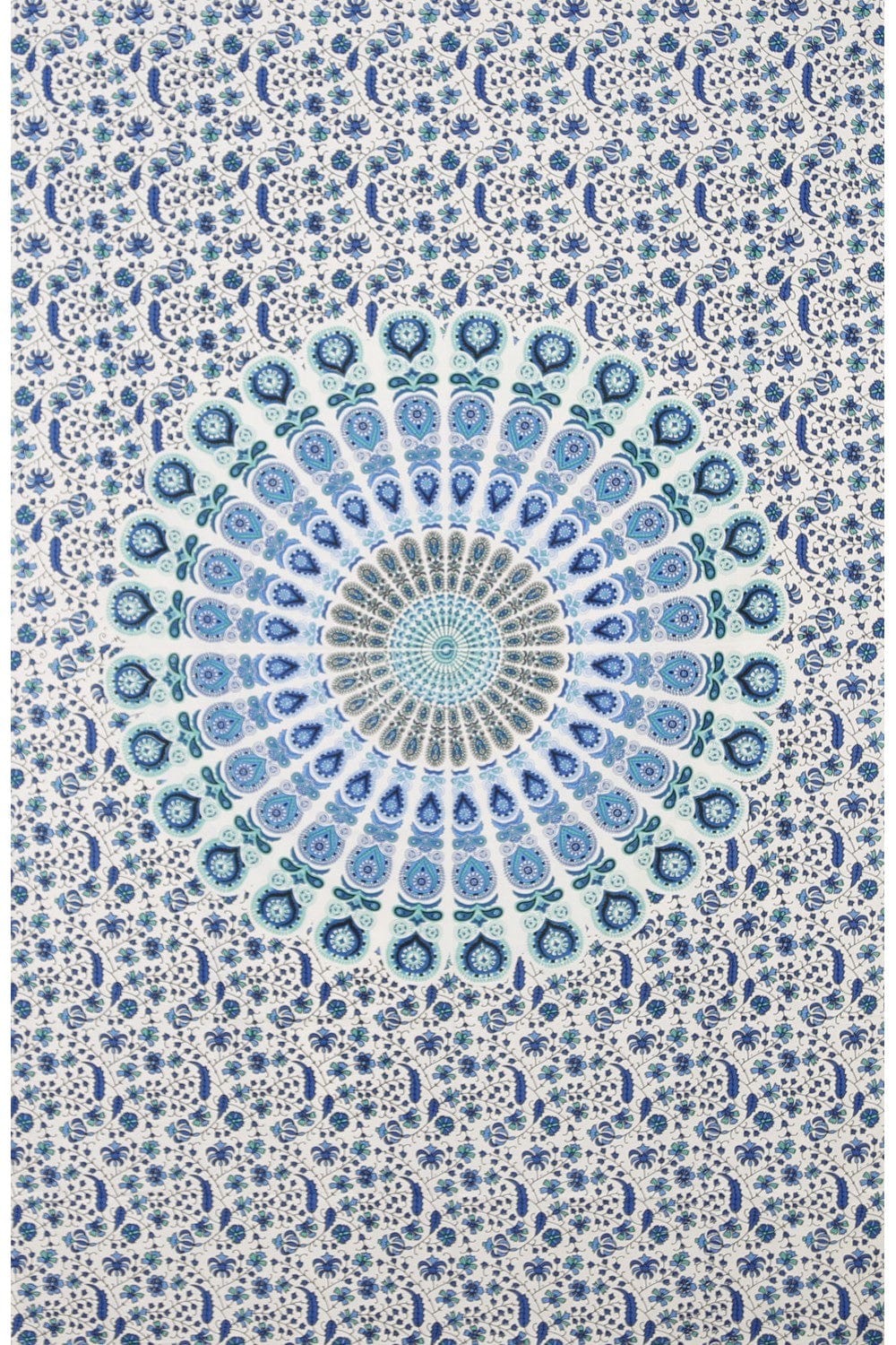 Tapestries Flowering Peacock Mandala - Blue and White - Tapestry 102317