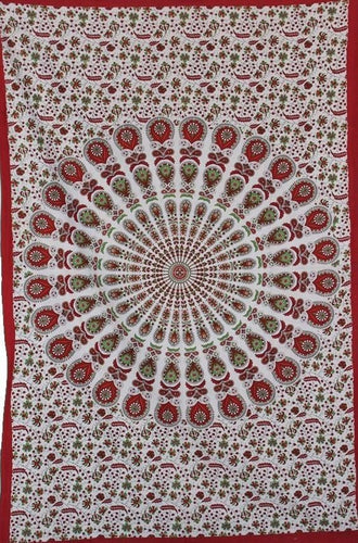 Tapestries Flowering Peacock Mandala - Burgundy - Tapestry 101335