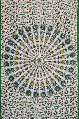 Tapestries Flowering Peacock Mandala - Green - Tapestry 101336