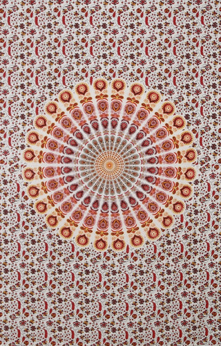 Tapestries Flowering Peacock Mandala - Sunset Red - Tapestry 102320