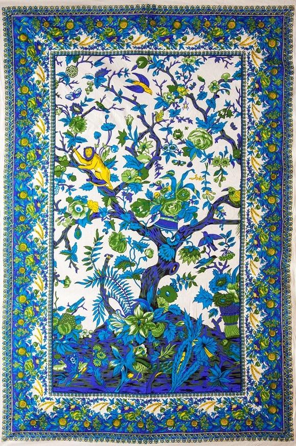 Tapestries Flowering Tree of Life - Blue and Yellow - Tapestry 100647