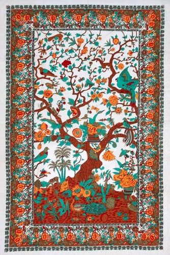 Tapestries Flowering Trees and Birds - Brown and Green - Tapestry 100655
