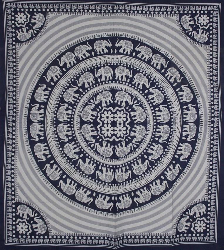 Tapestries Marching Elephant Mandala - Black and White - Tapestry 101273