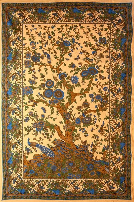 Tapestries Peacock Flowering Tree of Life - Beige - Tapestry 100654