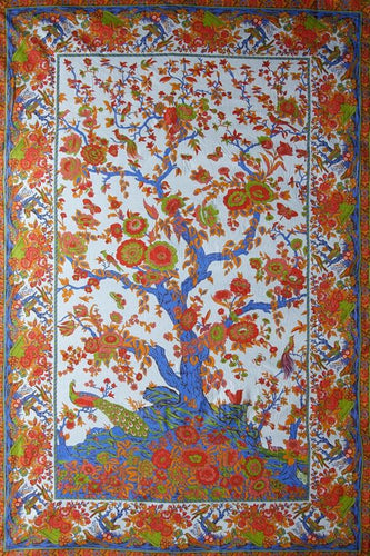 Tapestries Peacock Flowering Tree of Life - Blue - Tapestry 100655