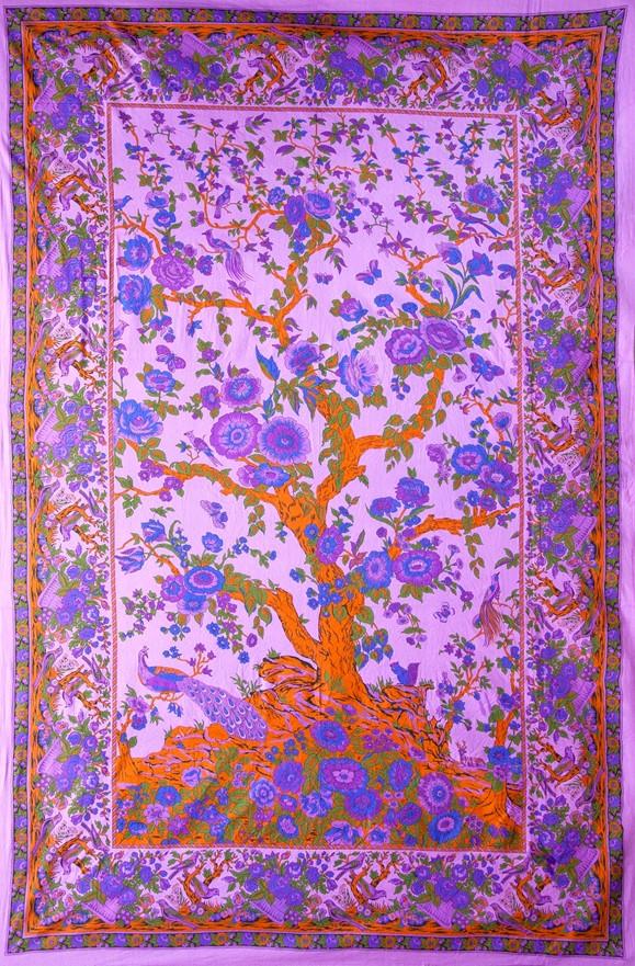 Tapestries Peacock Flowering Tree of Life - Purple - Tapestry 100651