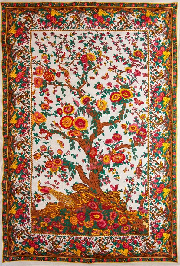 Tapestries Peacock Flowering Tree of Life - Red and Yellow - Tapestry 100652