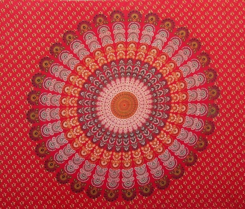 Tapestries Peacock Mandala - Red Burst - Tapestry 101304