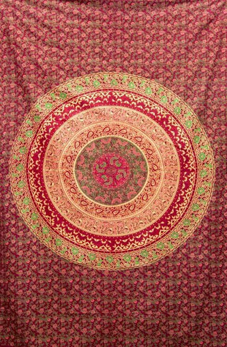 Tapestries Sanganer Circle of Flowers - Red - Tapestry 101339