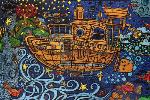 Tapestries Steampunk Tugboat - Tapestry 007386