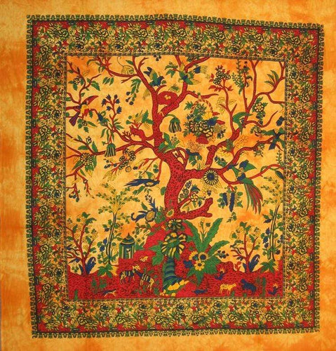Tapestries Tree of Life with Fringe - Gold Tie-Dye - Tapestry 009620
