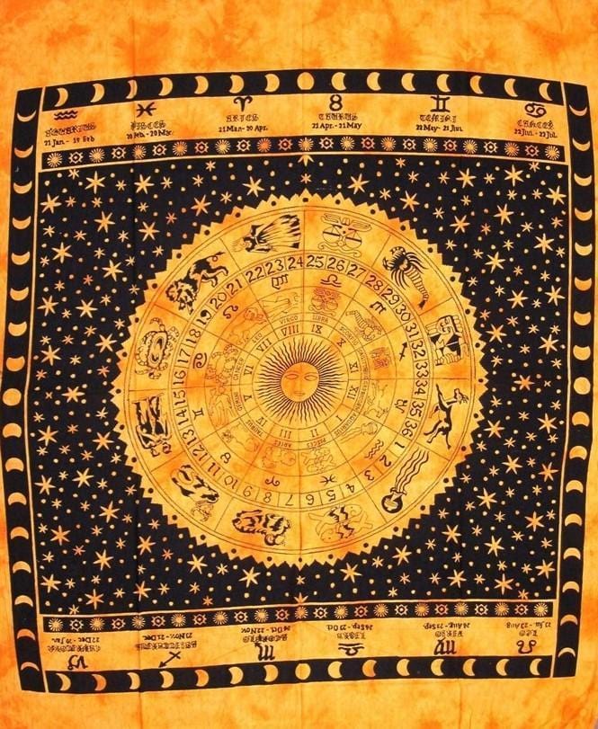 Tapestries Zodiac with Fringe - Gold - Tapestry 100201
